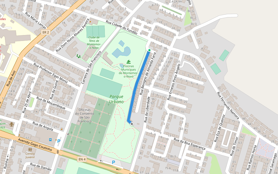 Rua Benigno de Almeida Faria walking route map in Montemor-o-Novo