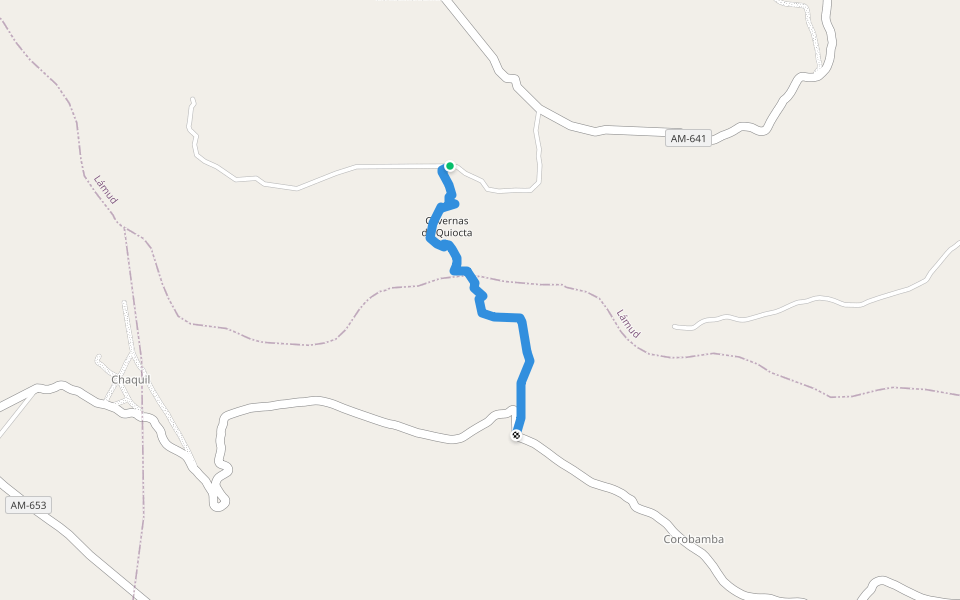 Quiocta Cave Trail walking route map in Chachapoyas