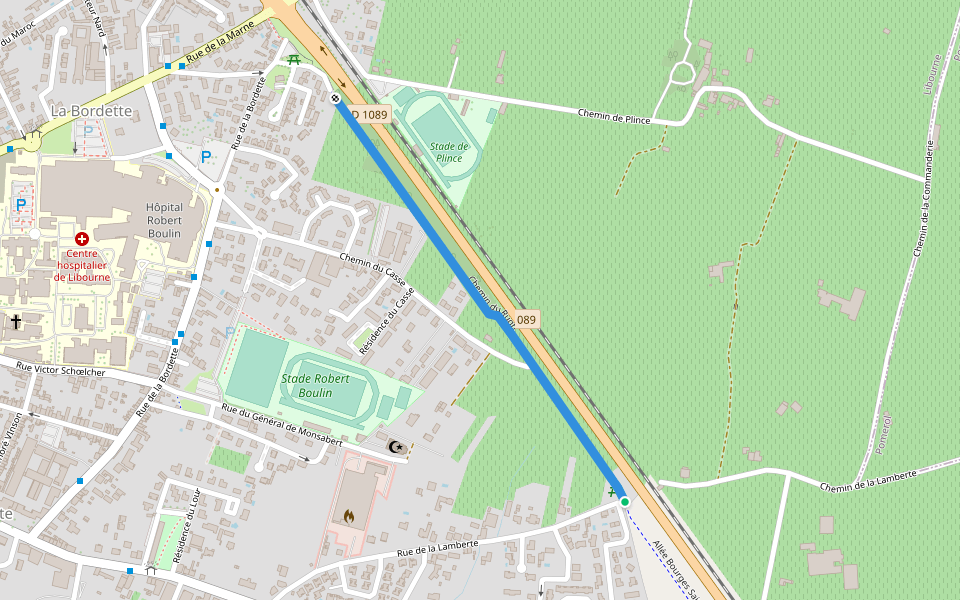 Chemin du Rugby walking route map in Libourne