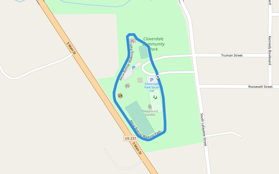 Alicia Bishop Walking Path walking route map in Cloverdale