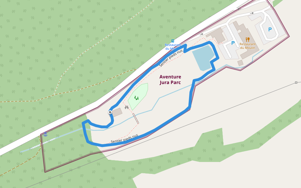 Sentier pieds nus walking route map in Courrendlin