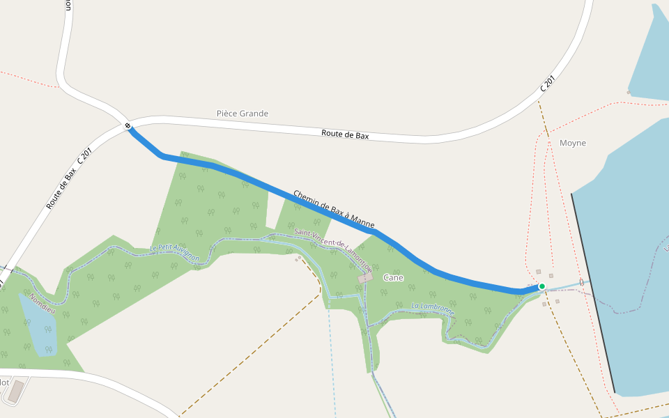 Chemin de Bax à Manne walking route map in Saint-Vincent-de-Lamontjoie