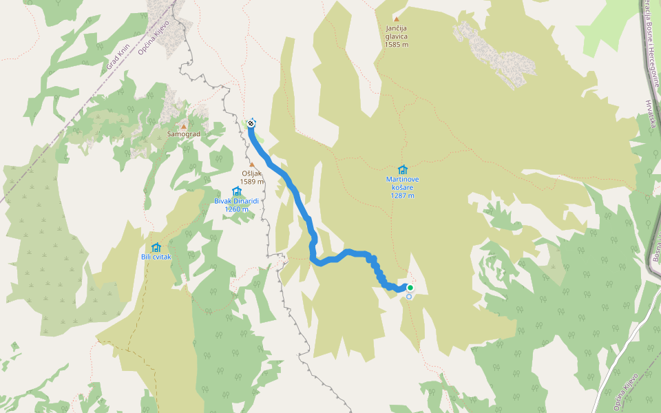Glavaš-Ošjak walking route map in Kijevo