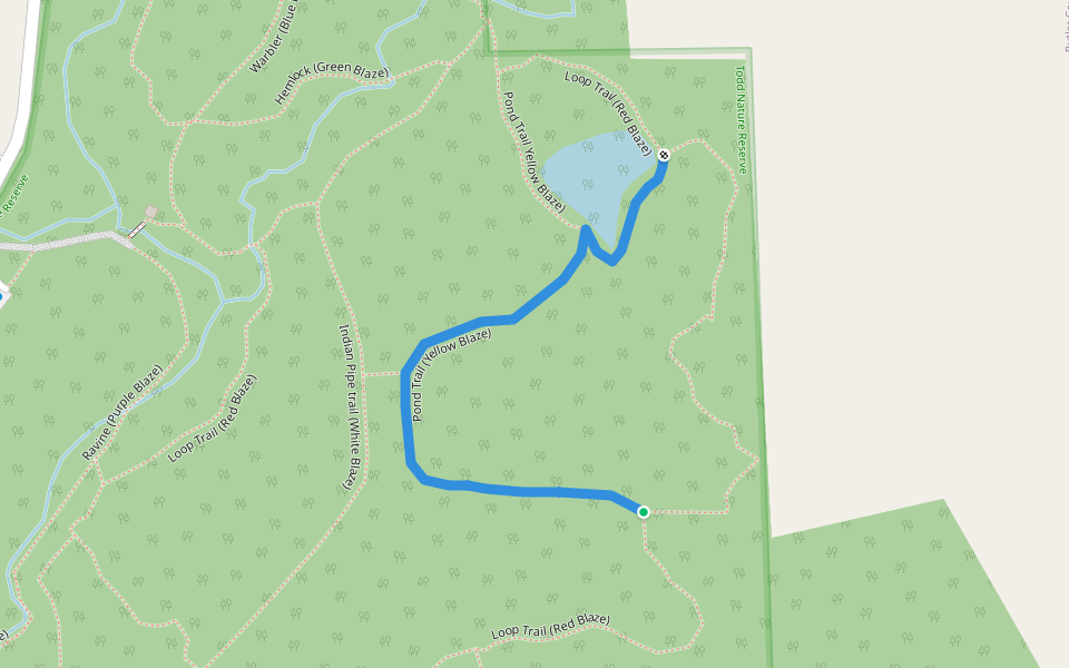 Pond Trail (Yellow Blaze) walking route map in Sarver