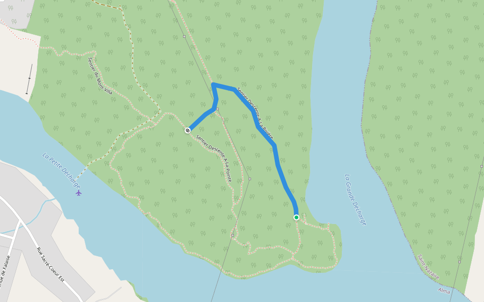 Sentier Descente-A-La-Rivière walking route map in Alma