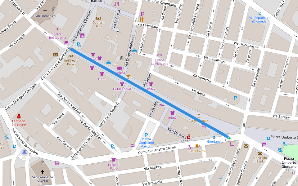 Corso Vittorio Emanuele walking route map in Foggia