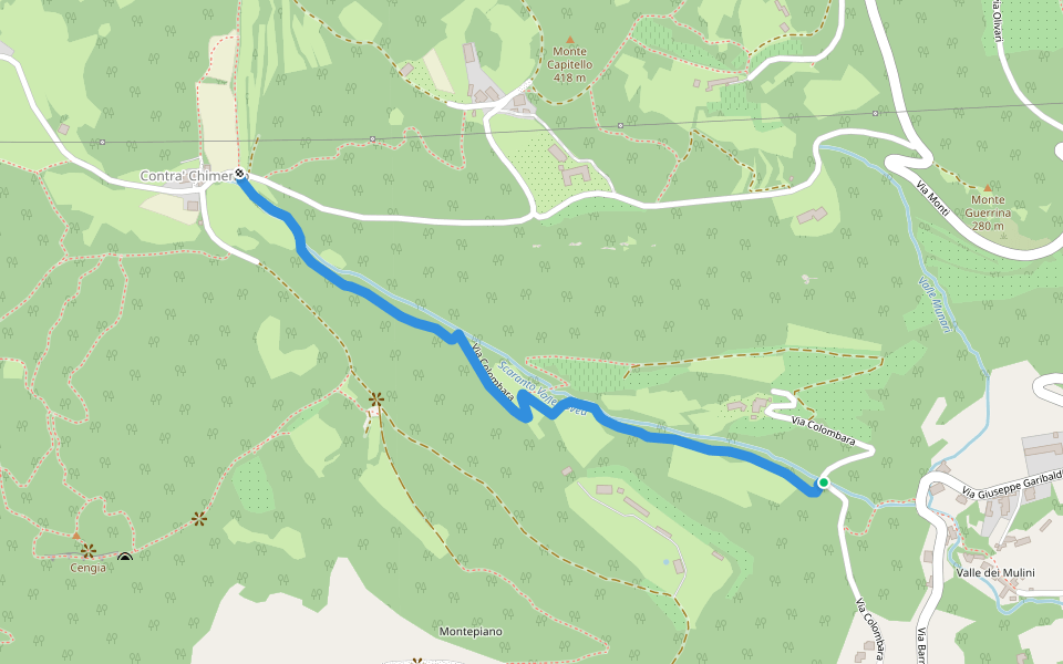 Via Colombara walking route map in Mossano