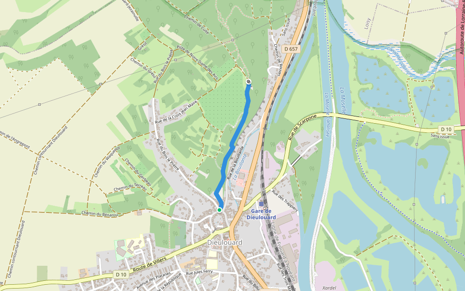 Chemin du Trême walking route map in Dieulouard