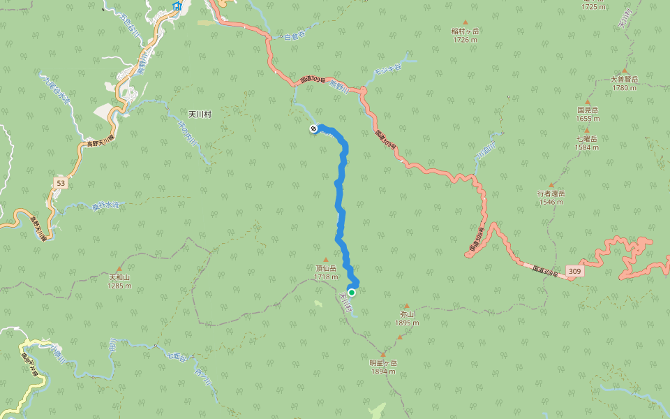 双門弥山登山コース walking route map in Tenkawa