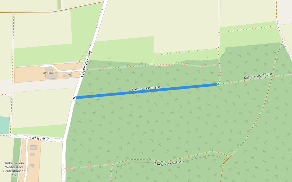 Kostkreuzschneise walking route map in Weiterstadt