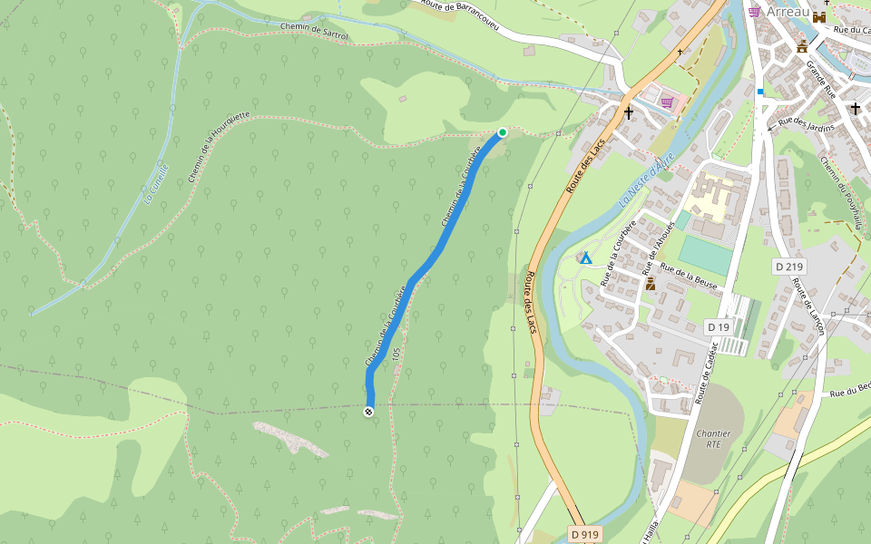 Chemin de la Courbère walking route map in Arreau