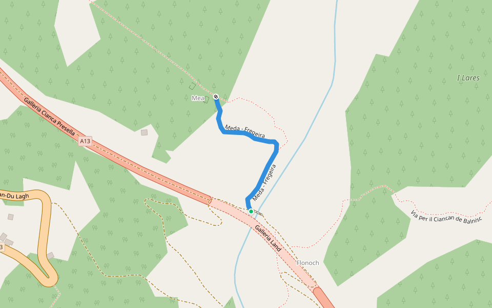 Meda - Fregeira walking route map in Mesocco
