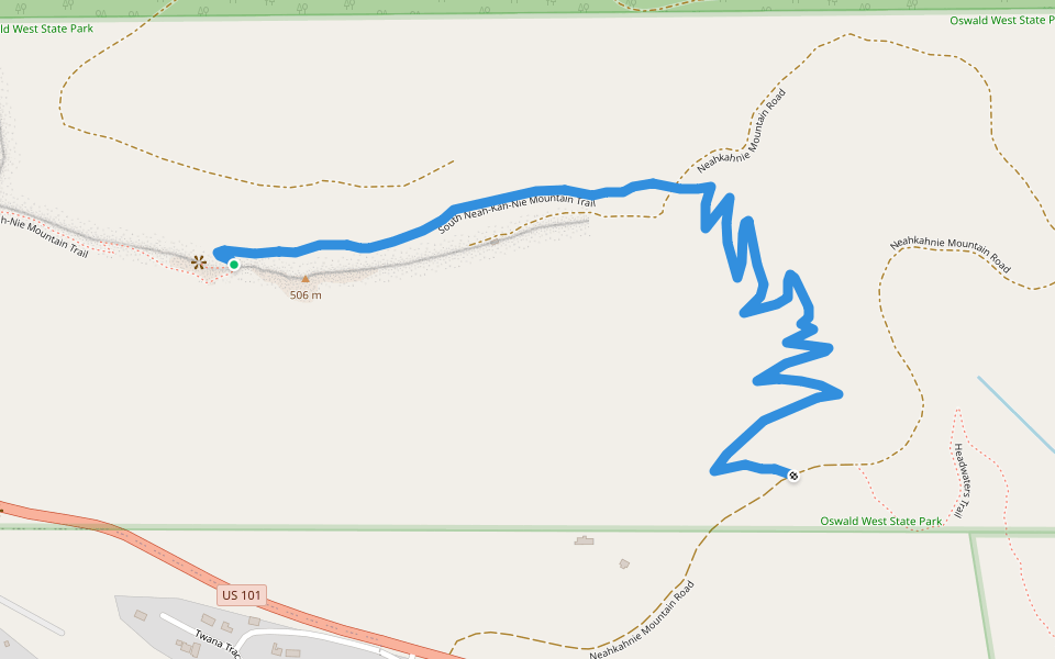 South Neah-Kah-Nie Mountain Trail walking route map in Nehalem
