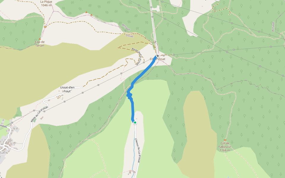 Chemin du Col d'Ussat walking route map in Ornolac-Ussat-les-Bains
