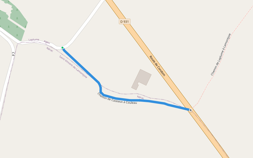 Chemin de Cazeaux à Couleau walking route map in Laplume