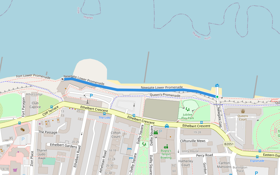Newgate Lower Promenade walking route map in Margate