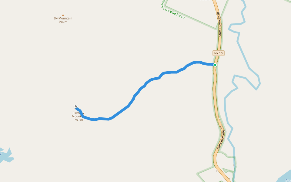 old Tomany mountain trail walking route map in Piseco