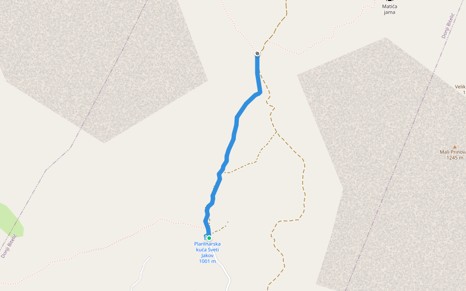 Planinska staza na Golo brdo walking route map in Donji Bitelić