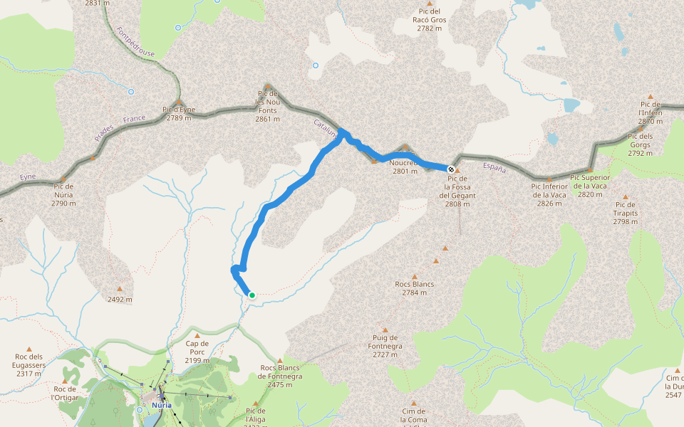 GR11 (antic traçat) walking route map in Ribes de Freser