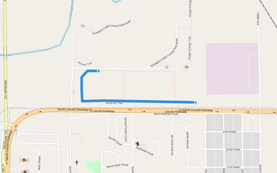 Route 66 Trail walking route map in Lincoln