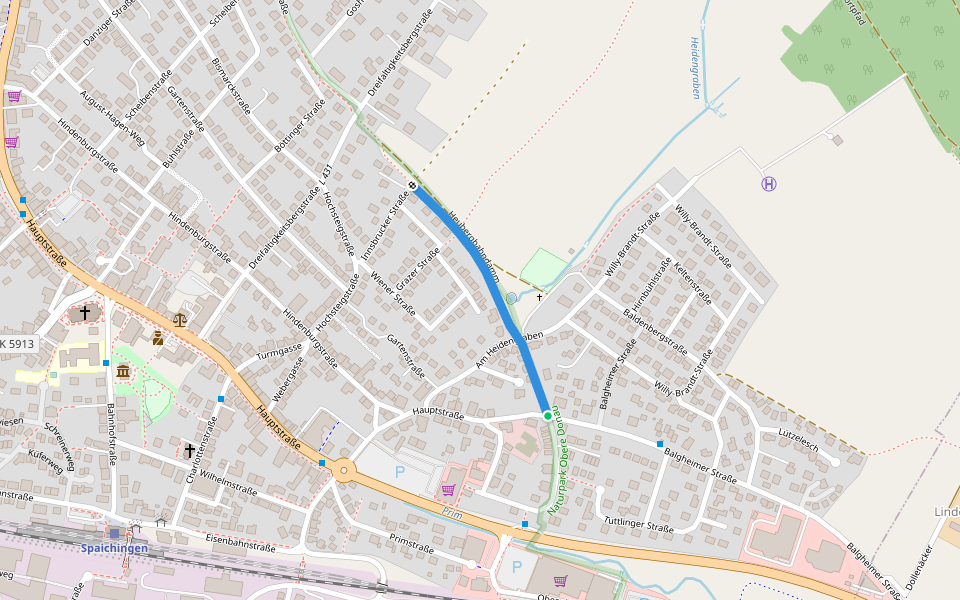 Heubergbahndamm walking route map in Spaichingen