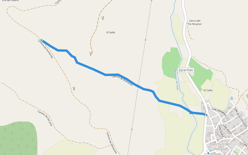 Camino de Buenache walking route map in Barchín del Hoyo