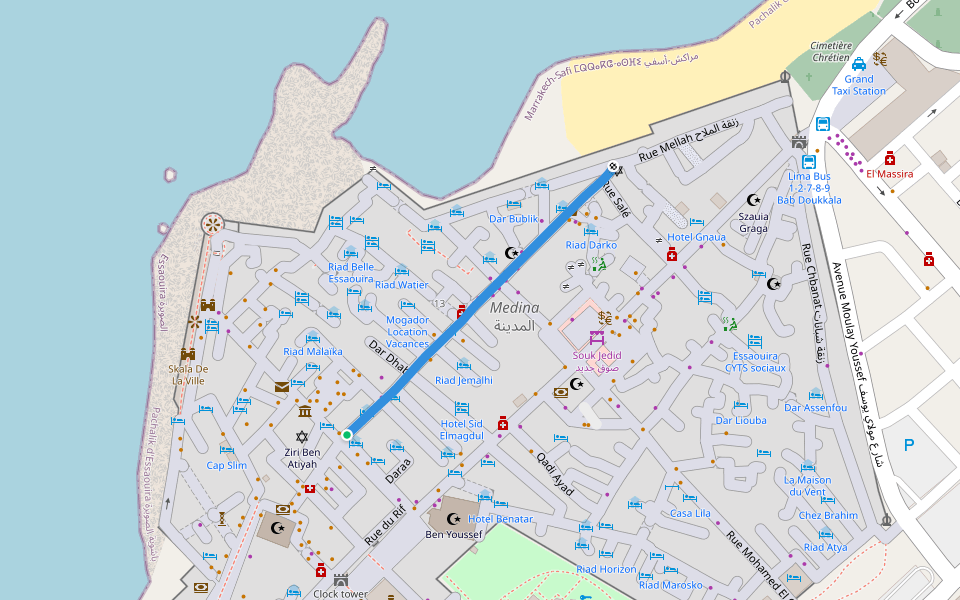 Avenue Sidi Mohamed Ben Abdellah walking route map in Essaouira
