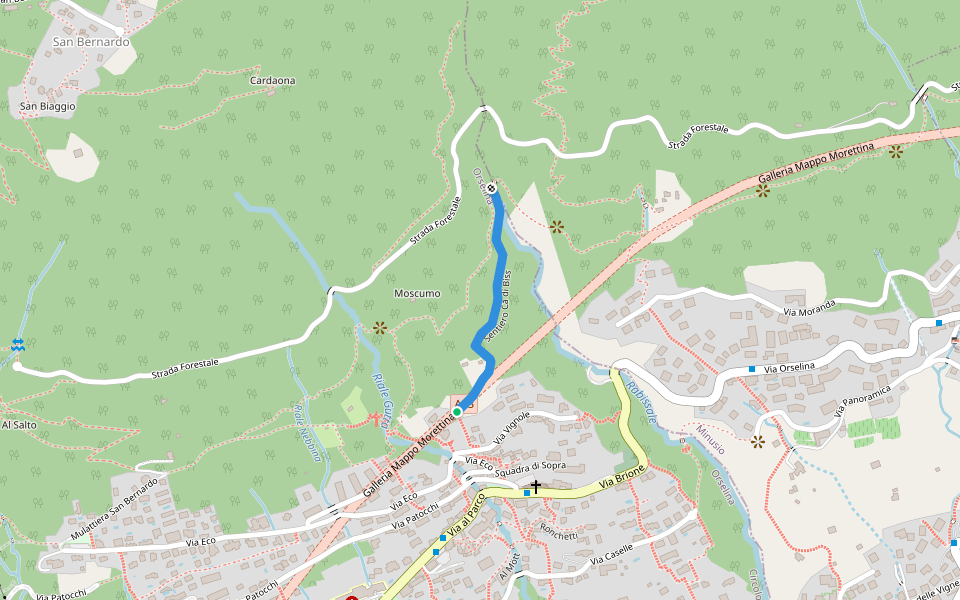 Sentiero Cà di Biss walking route map in Orselina