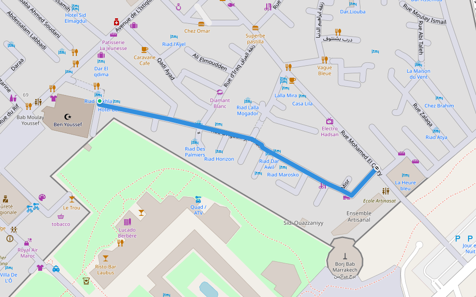 Rue d'Agadir درب أكادير walking route map in Tiwli