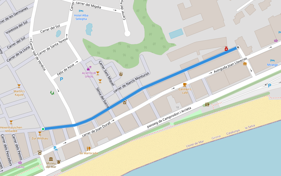 carrer de Venècia walking route map in Lloret de Mar