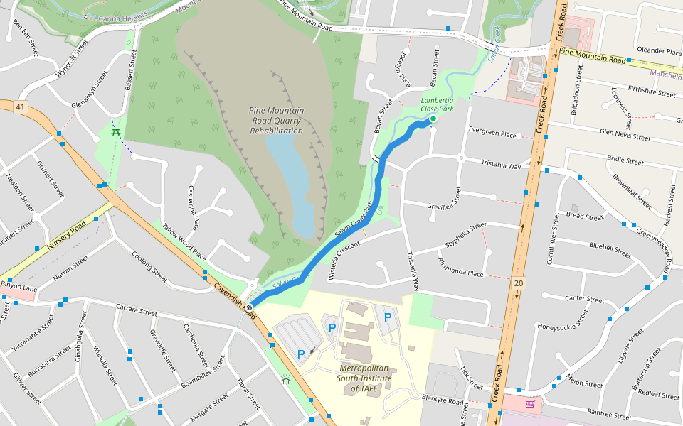 Salvin Creek Path walking route map in Mount Gravatt East