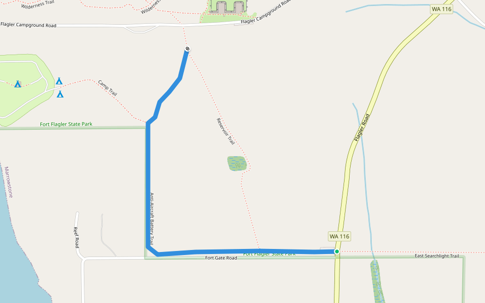 Anti-Aircraft Battery Trail walking route map in Marrowstone