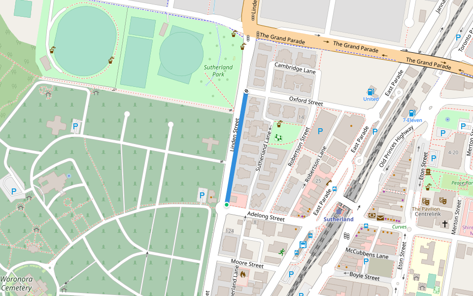 Linden Street walking route map in Sutherland