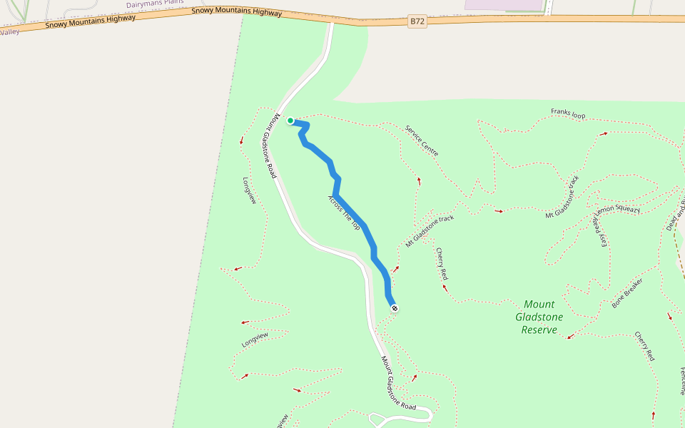 Across The Top walking route map in Cooma