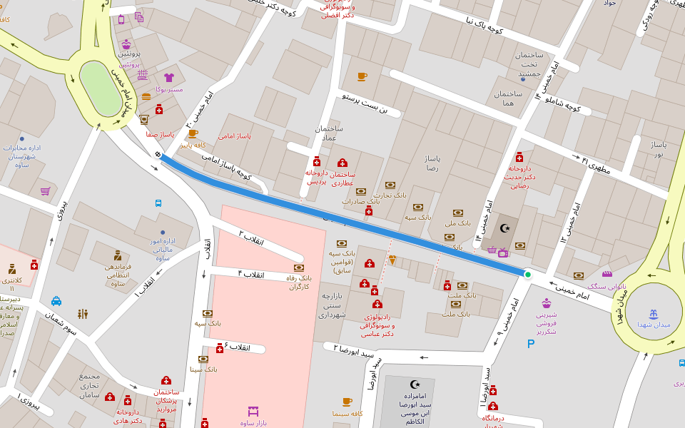 امام خمینی walking route map in Saveh