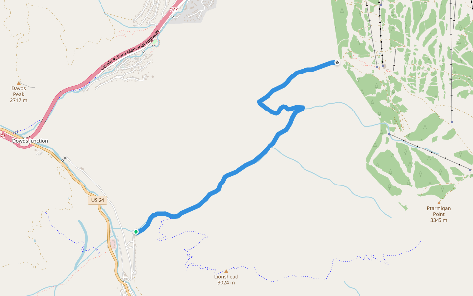Game Creek walking route map in Minturn