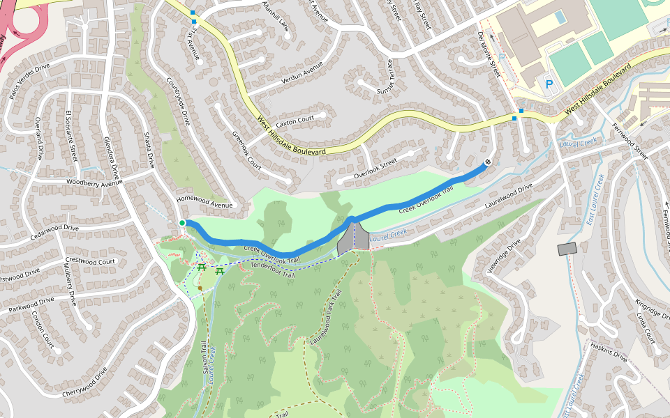 Creek Overlook Trail walking route map in San Mateo