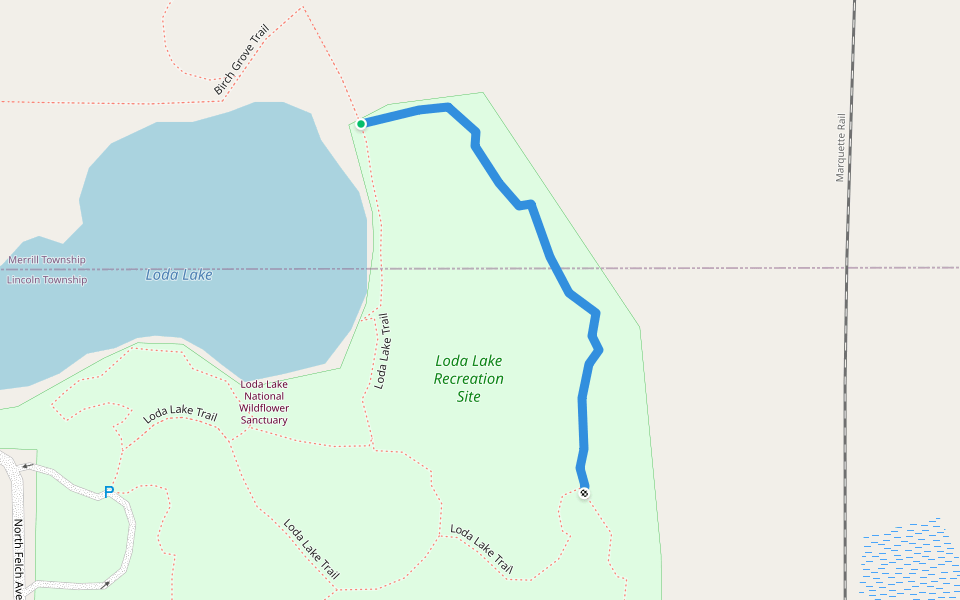 Loda Lake Trail / Birch Grove Trail walking route map in White Cloud