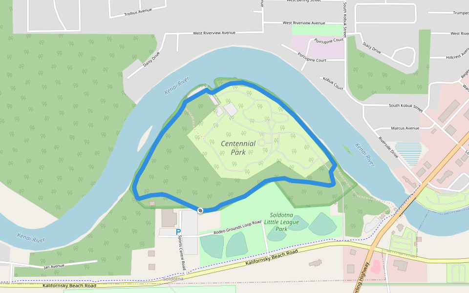 Centennial Park trail walking route map in Soldotna