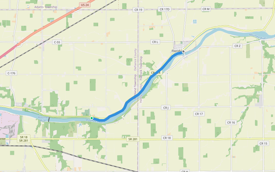 Towpath walking route map in Defiance