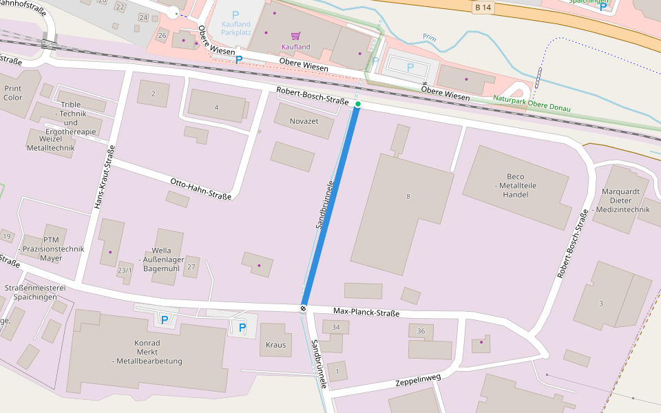 Sandbrünnele walking route map in Spaichingen