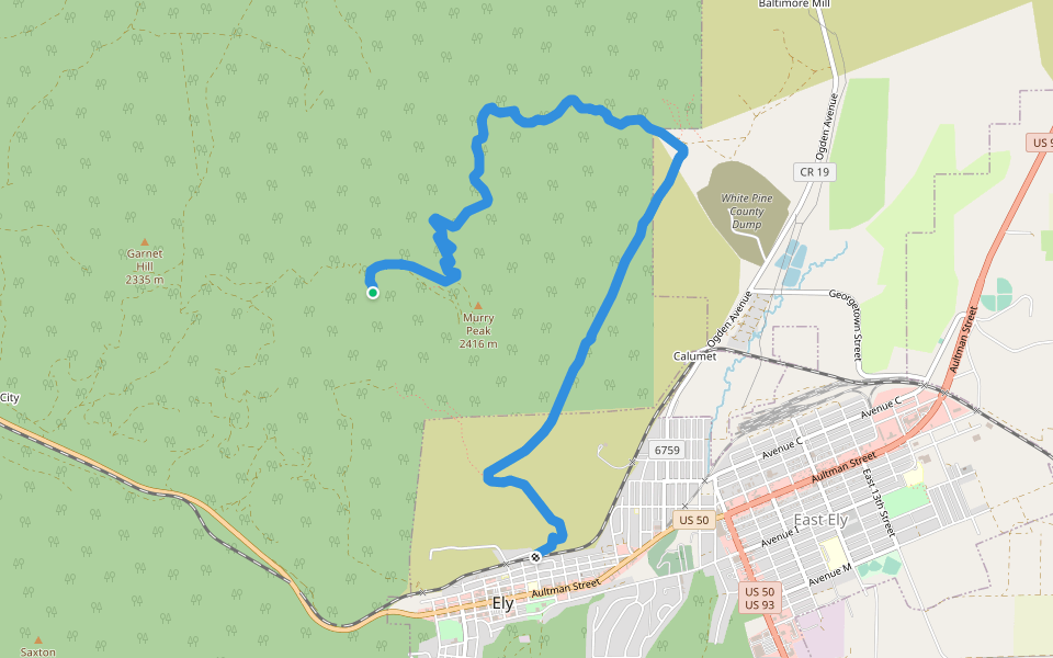 Squaw Peak Hill Climb walking route map in Ely
