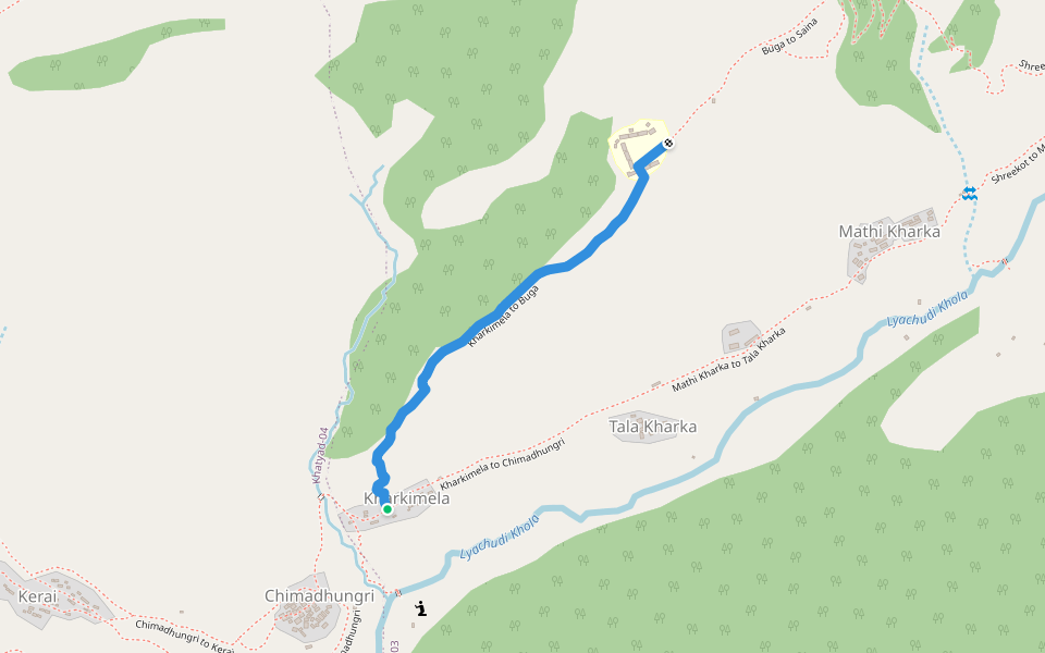 Kharkimela to Buga walking route map in Shreekot