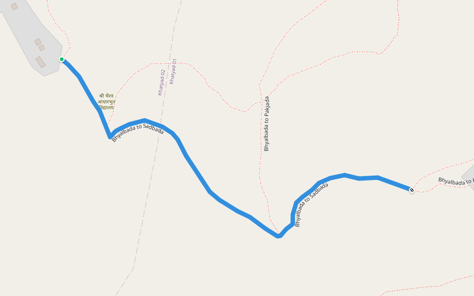 Bhyalbada to Sadbada walking route map in Seri