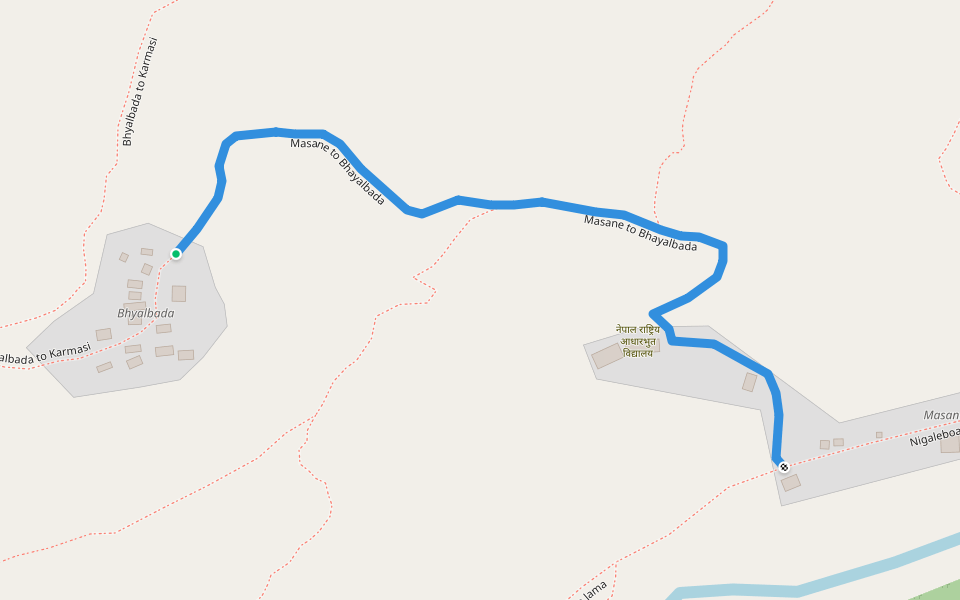 Masane to Bhayalbada walking route map in Seri