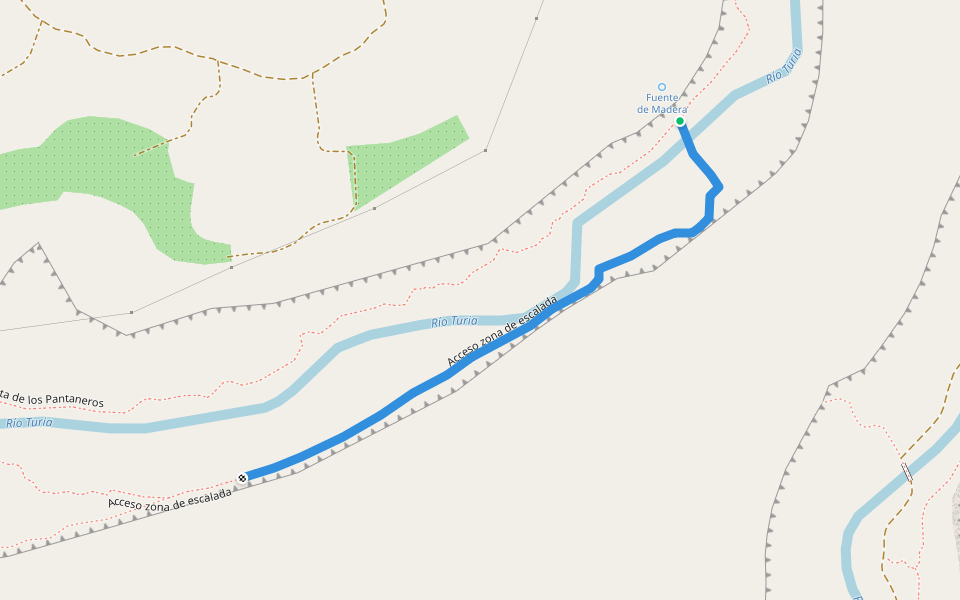 Acceso zona de escalada walking route map in Chulilla