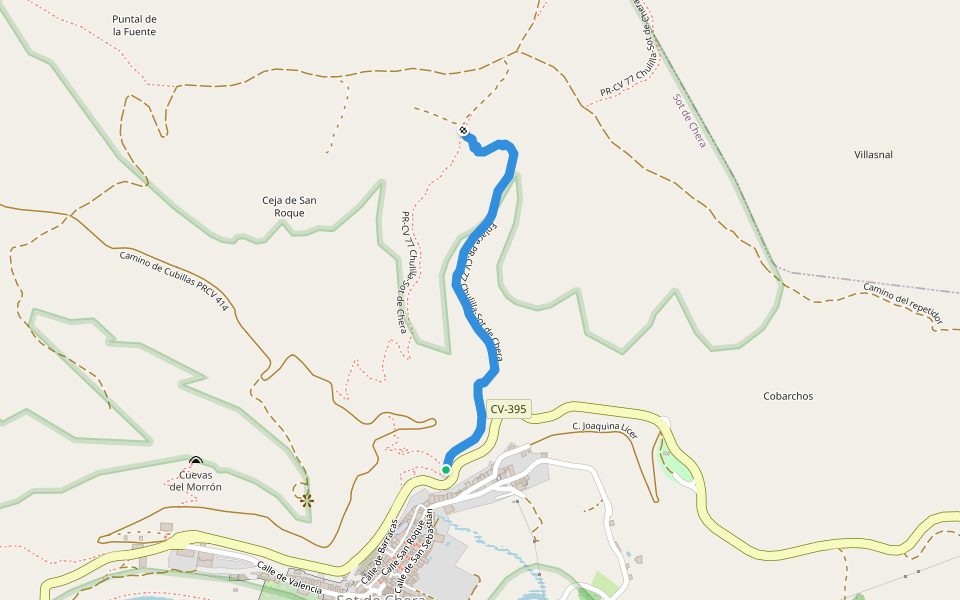 Enlace PR-CV 77 Chulilla-Sot de Chera walking route map in Sot de Chera