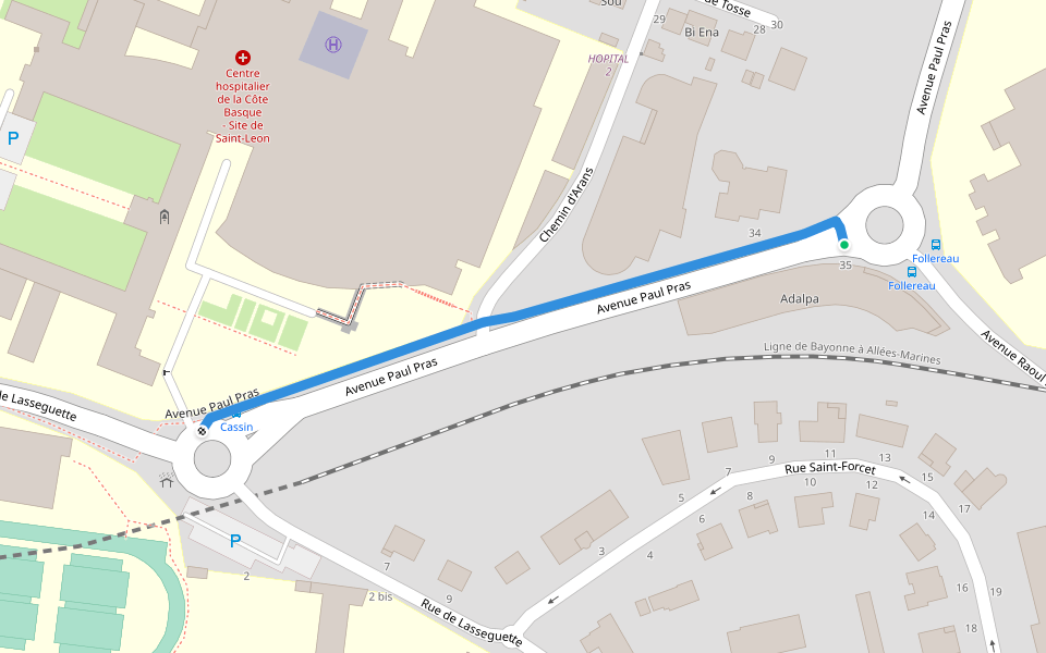 Avenue Paul Pras walking route map in Bayonne