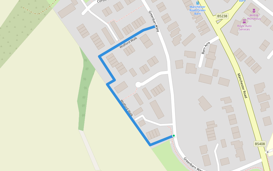 Widford Walk walking route map in Blackrod