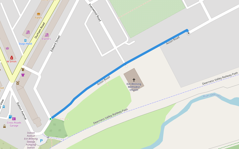 Acton Road walking route map in Esh Winning